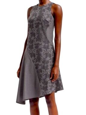 Banana Republic Sheath Dress Asymmetrical Hem Sleeveless Gray Tonal Floral Print